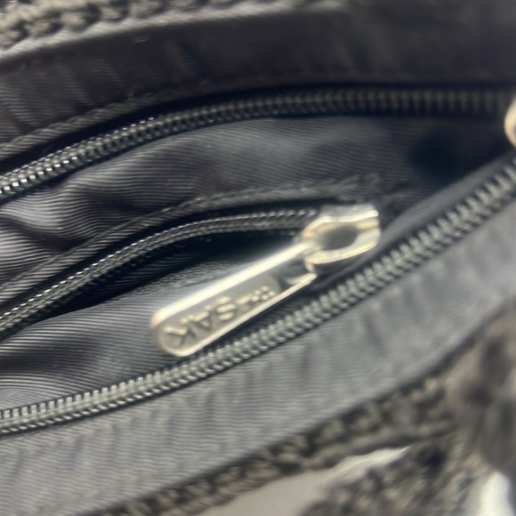 The Sak Elliot Lucca black crocheted mini top handle bag/purse small size zipper - Picture 6 of 16